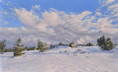 Mont MÃCzenc dans la neige, nuages du soir, Peinture, Huile sur toile