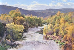 Die Loire bei Coubon, Herbstlicht, Gemälde, Öl auf Leinwand