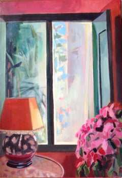 Gelbe Lampe am Fenster, Malerei, Acryl auf Leinwand