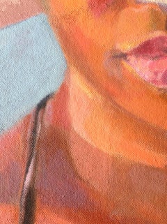 Frau mit Hut, Malerei, Acryl auf Leinwand