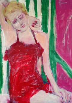 Woman in a red swimsuit, Painting, Acrylic on Paper