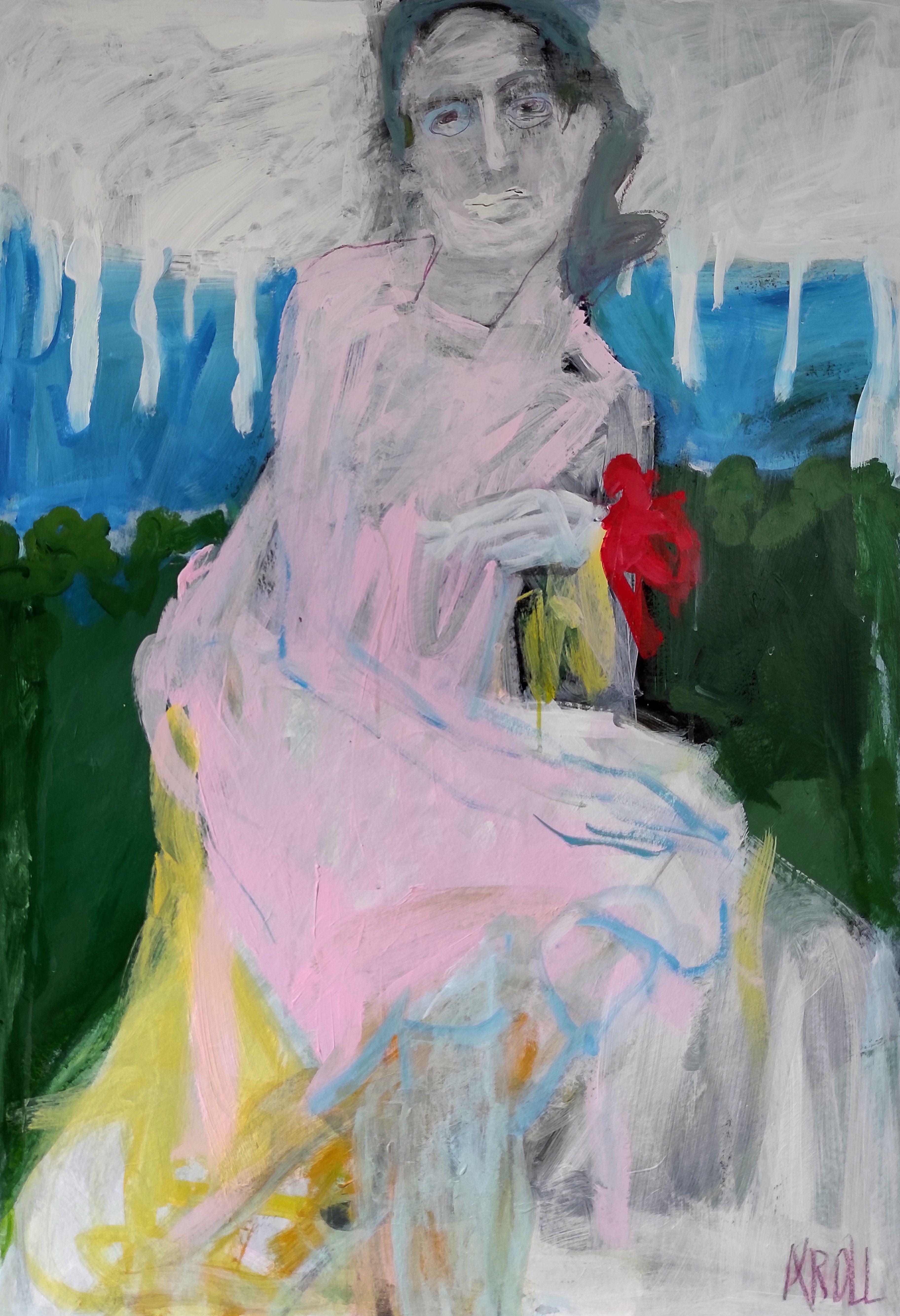 Red bows, Painting, Acrylic on Paper - Art by Barbara Kroll