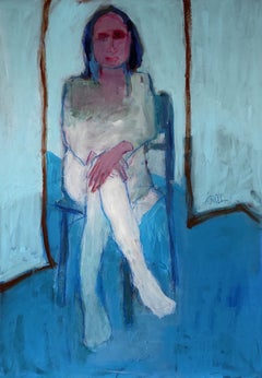 Sitting woman with red face, Painting, Acrylic on Paper