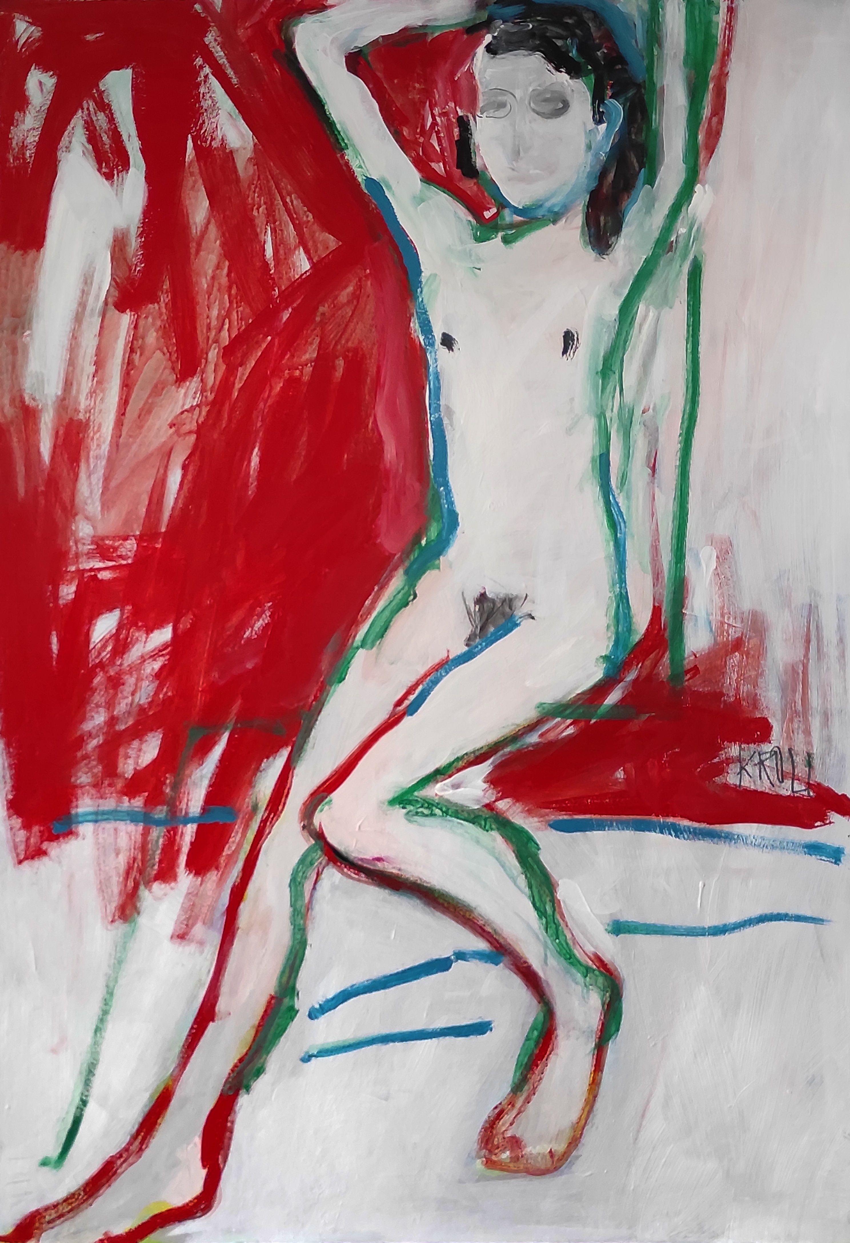 Nude with raised hands, Painting, Acrylic on Paper