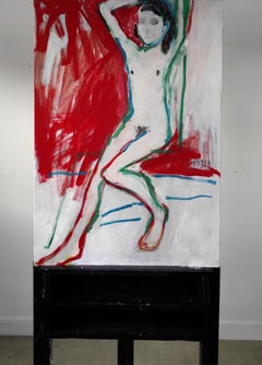 Nu aux mains levées, peinture, acrylique sur papier