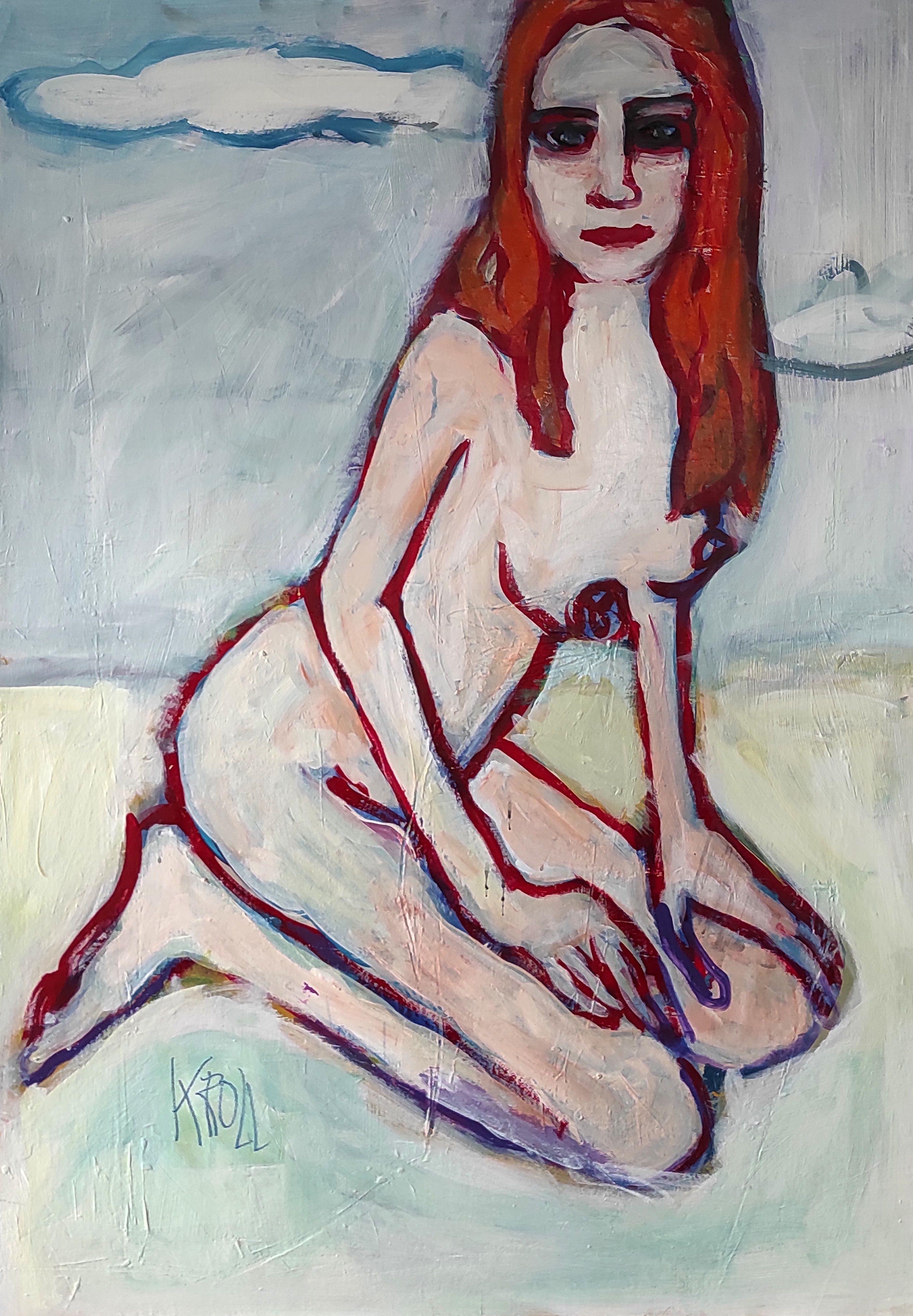 At the beach, Painting, Acrylic on Paper