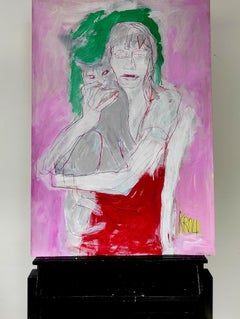 Donna con gatto, Disegno, Matita/Matita colorata su carta