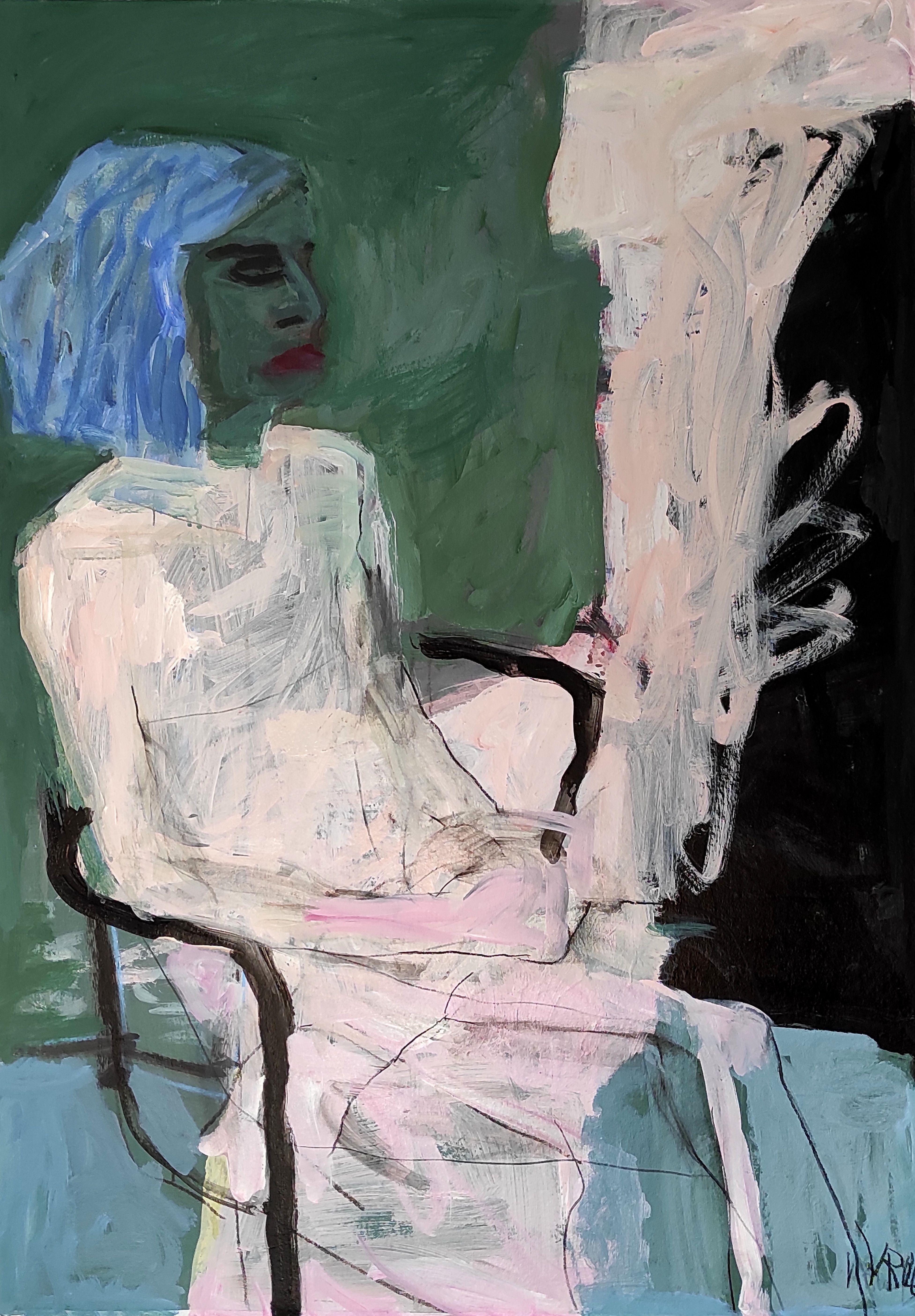 Woman with blue hair, Painting, Acrylic on Paper