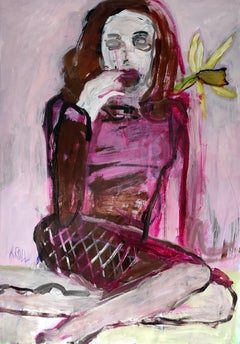 Woman with flower, Painting, Acrylic on Paper