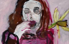 Woman with flower, Painting, Acrylic on Paper