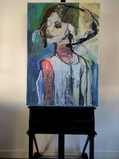 Portrait d'une femme inconnue, peinture, acrylique sur papier