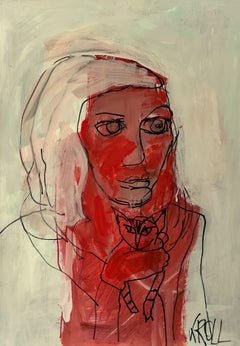Woman with cat, Drawing, Pencil/Colored Pencil on Paper