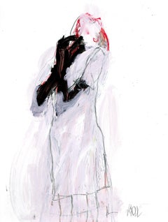 Frau mit verschränkten Armen, Zeichnung, Bleistift/Farbstift auf Papier