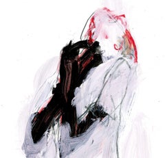 Frau mit verschränkten Armen, Zeichnung, Bleistift/Farbstift auf Papier