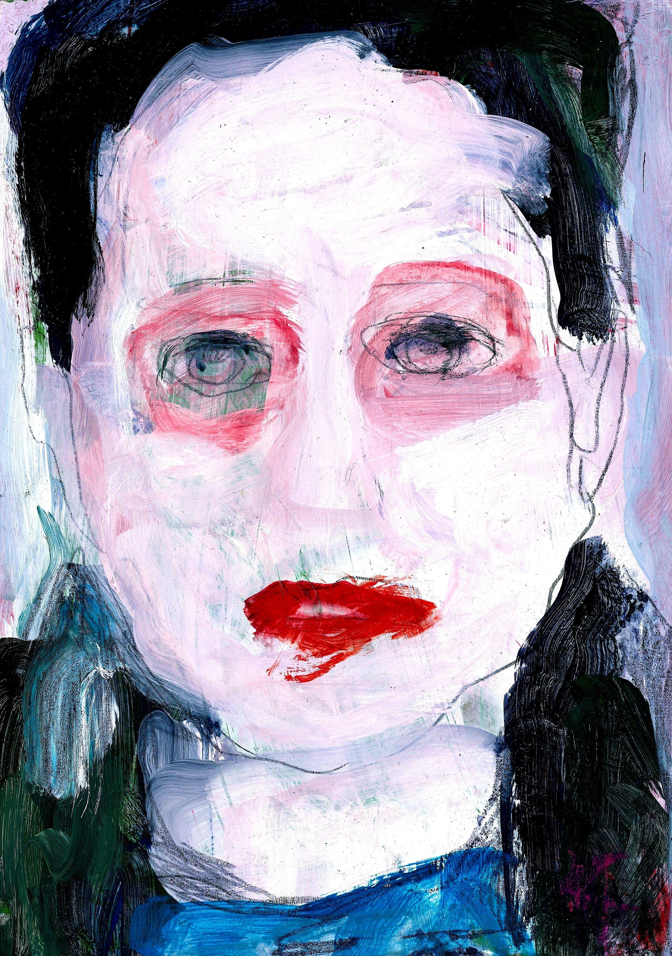 Portrait 02, peinture, acrylique sur papier - Art de Barbara Kroll