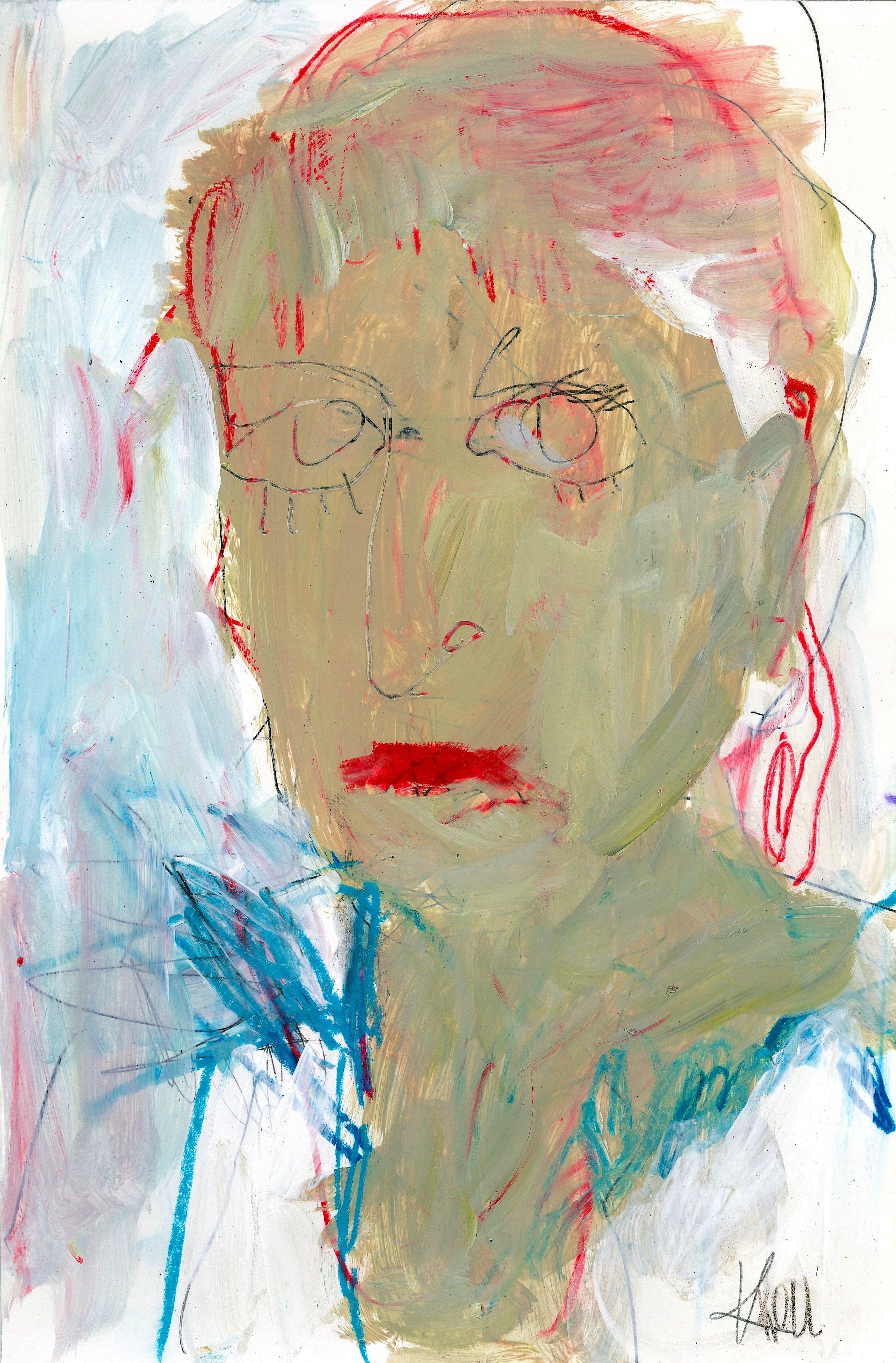 Portrait 01, Dessin, Crayon/Crayon de couleur sur papier - Art de Barbara Kroll