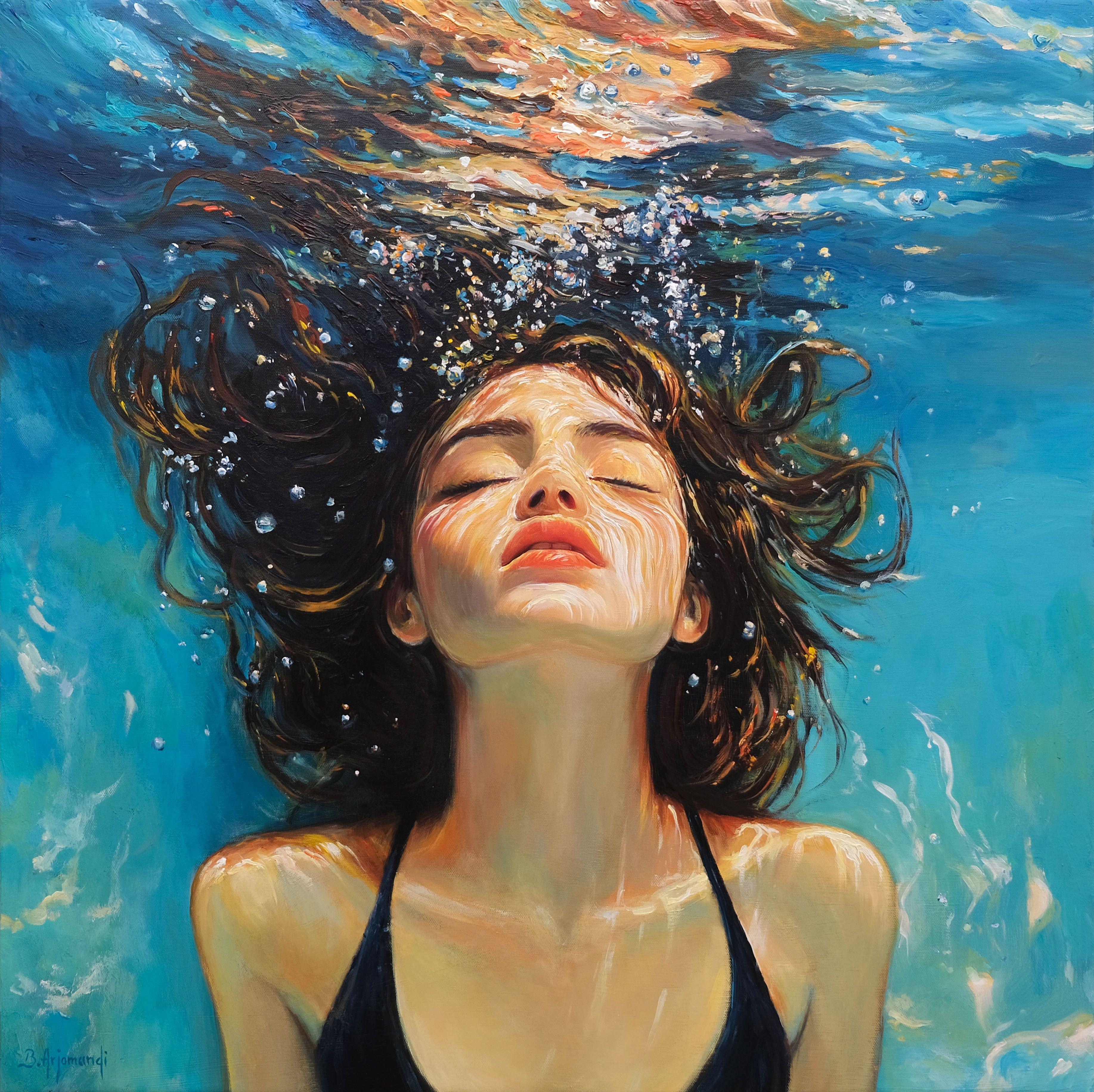 Underwater Serenity, Painting, Oil on Canvas - Art by Behshad Arjomandi