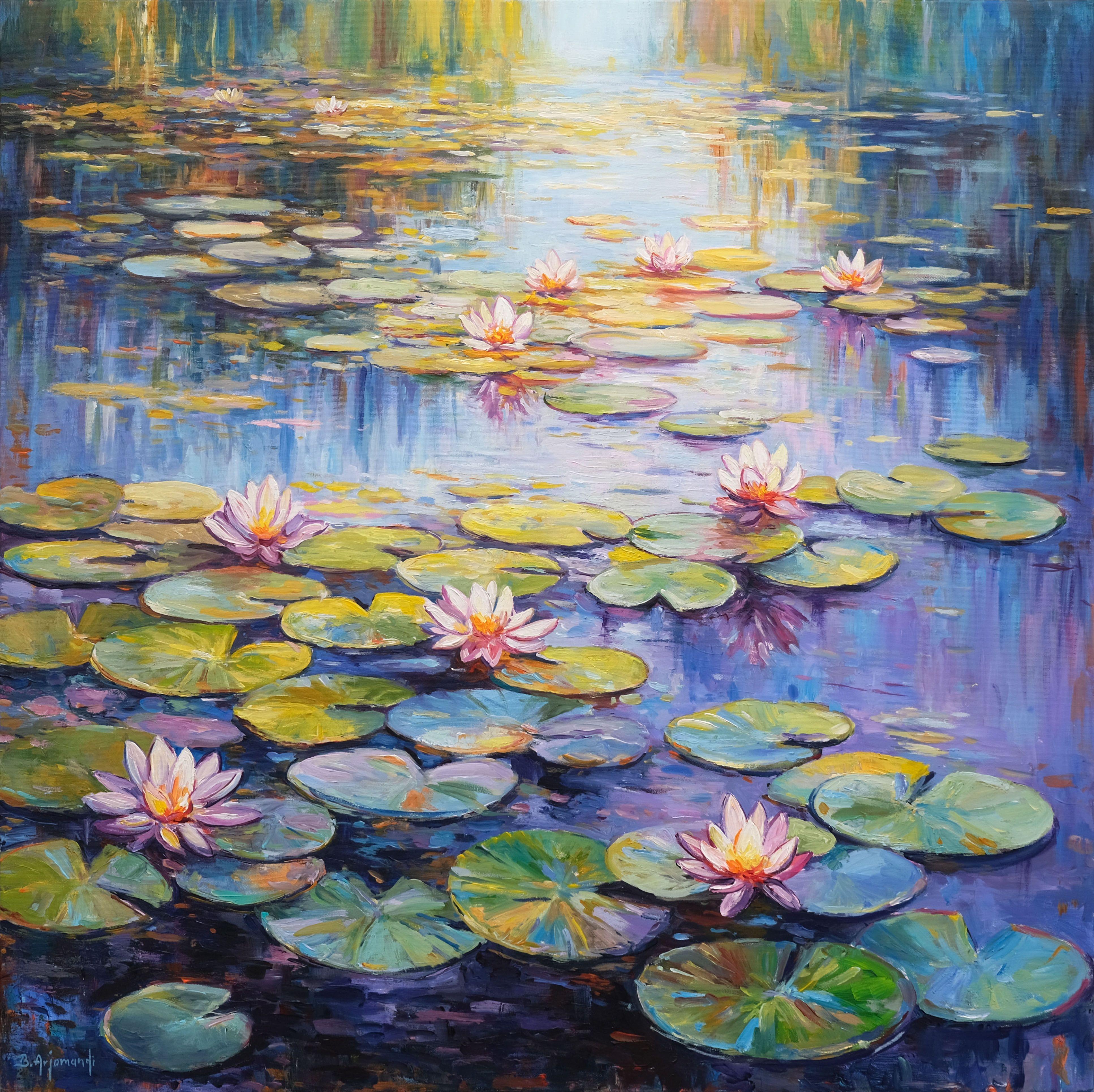 Lily Pond Dreamscape, Painting, Acrylic on Canvas - Art by Behshad Arjomandi