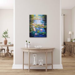Morning Water Lily Pond, Gemälde, Acryl auf Leinwand