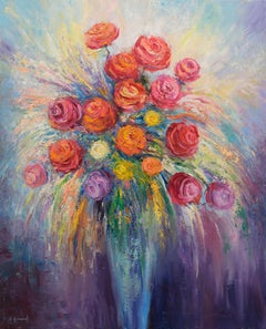 Vaso di rose, Pittura, Olio su tela