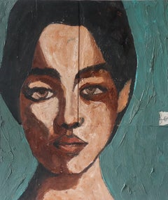 Ritratto con blu, Pittura, Olio su carta