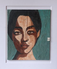 Ritratto con blu, Pittura, Olio su carta