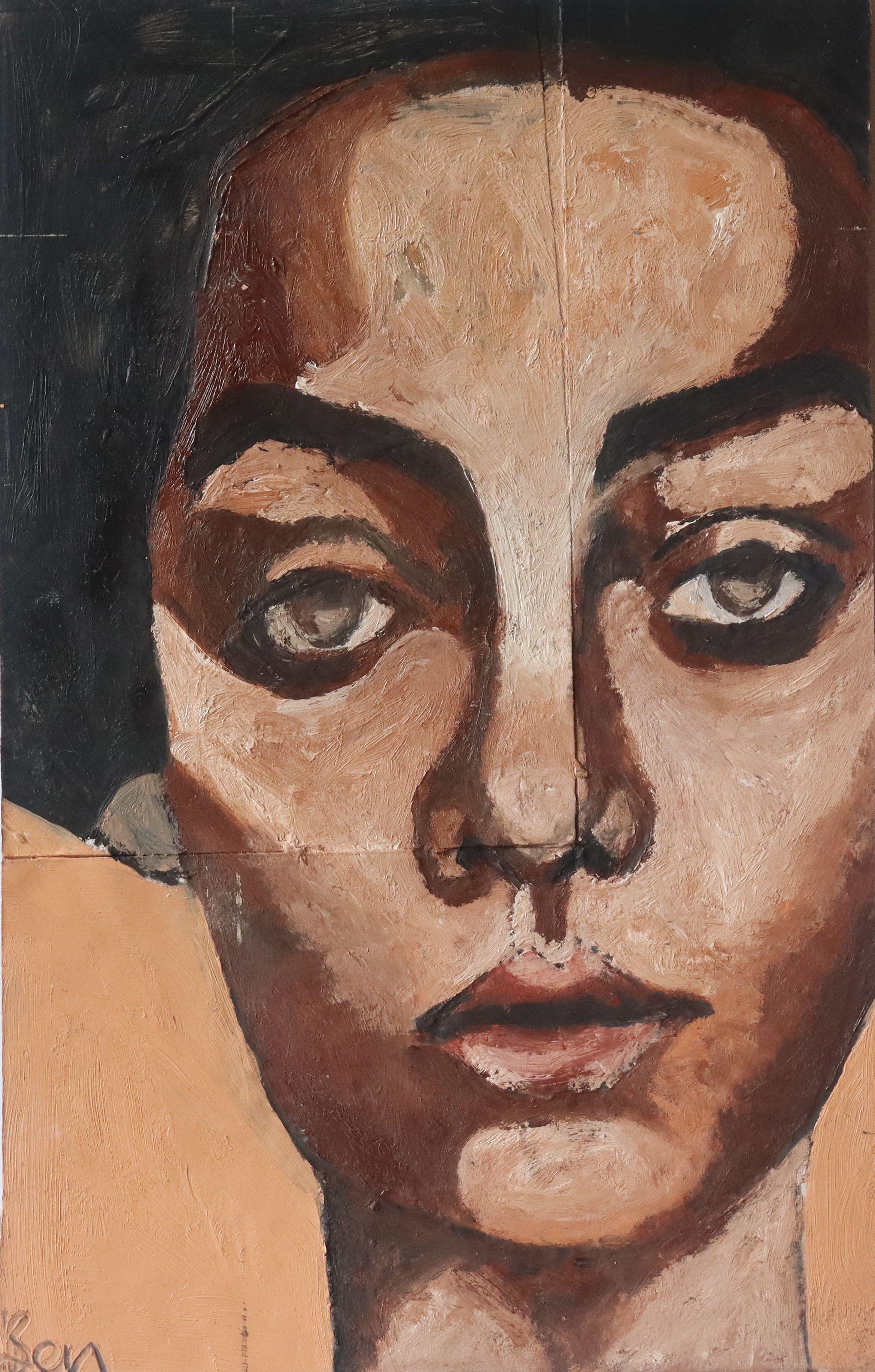 Portrait pinks, Gemälde, Öl auf Papier