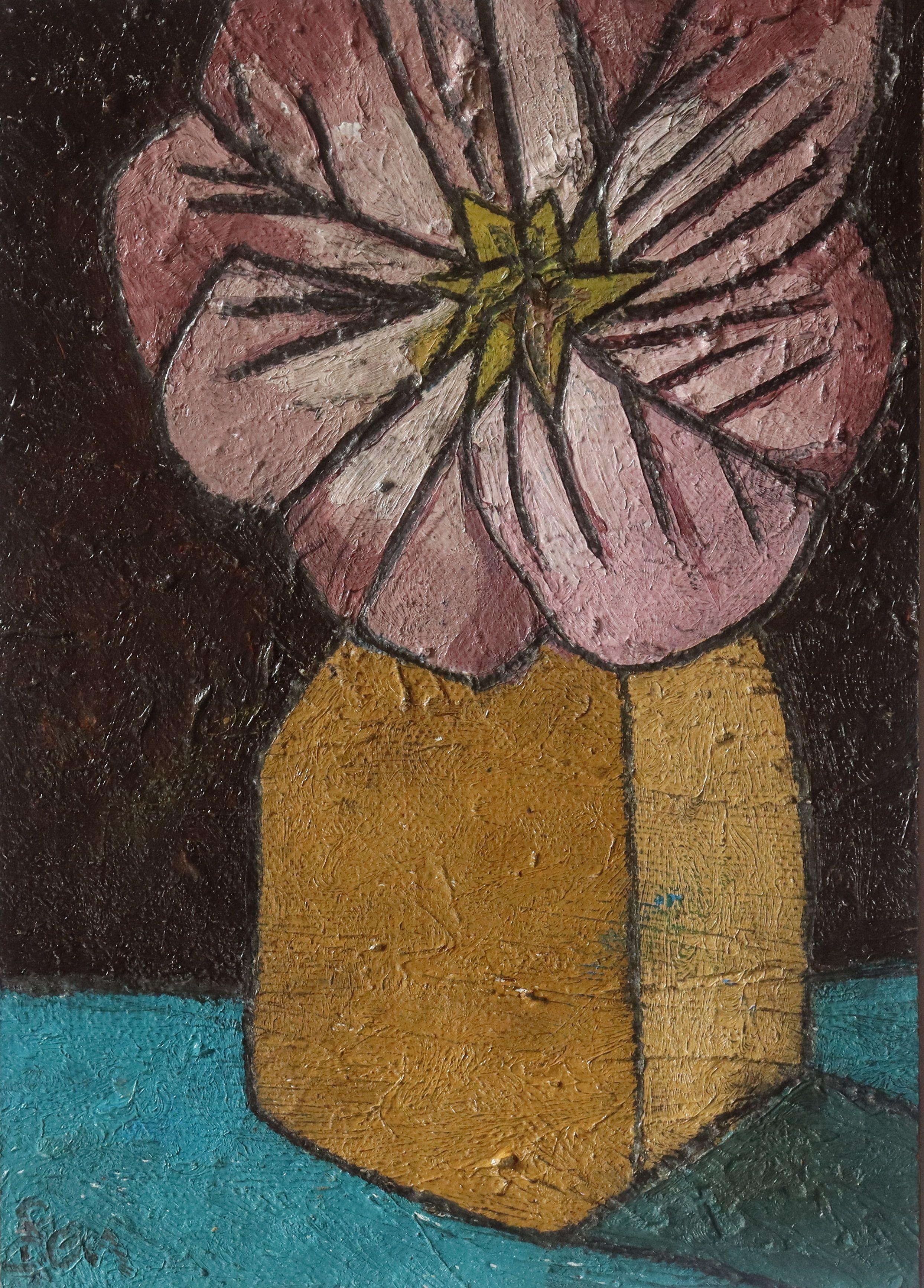 Fiore in vaso, Pittura, Olio su carta
