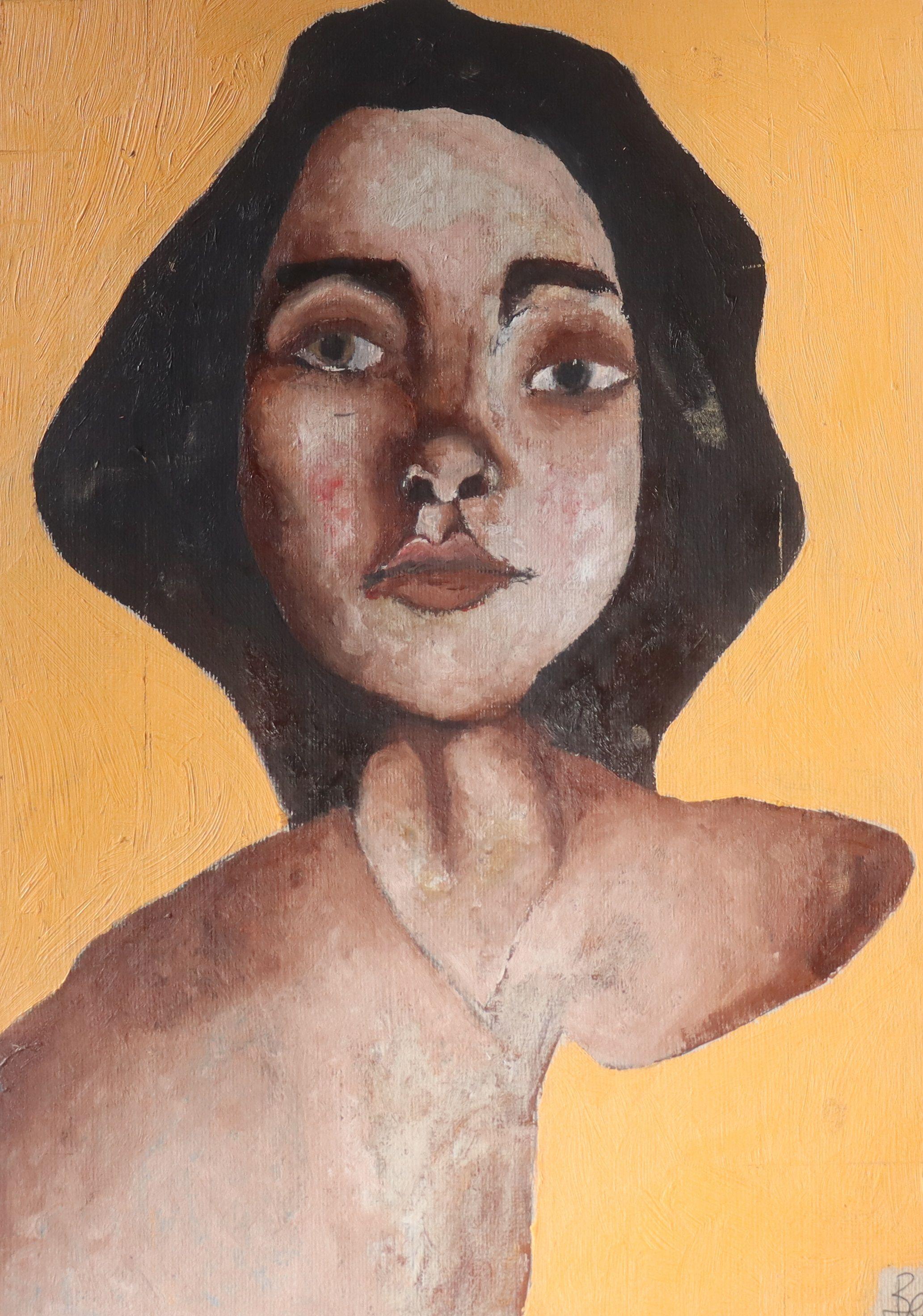 Portrait in Pink, Painting, Oil on Paper - Art by Benjamin Carrivick