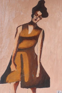 Portrait in pink, Painting, Oil on Paper