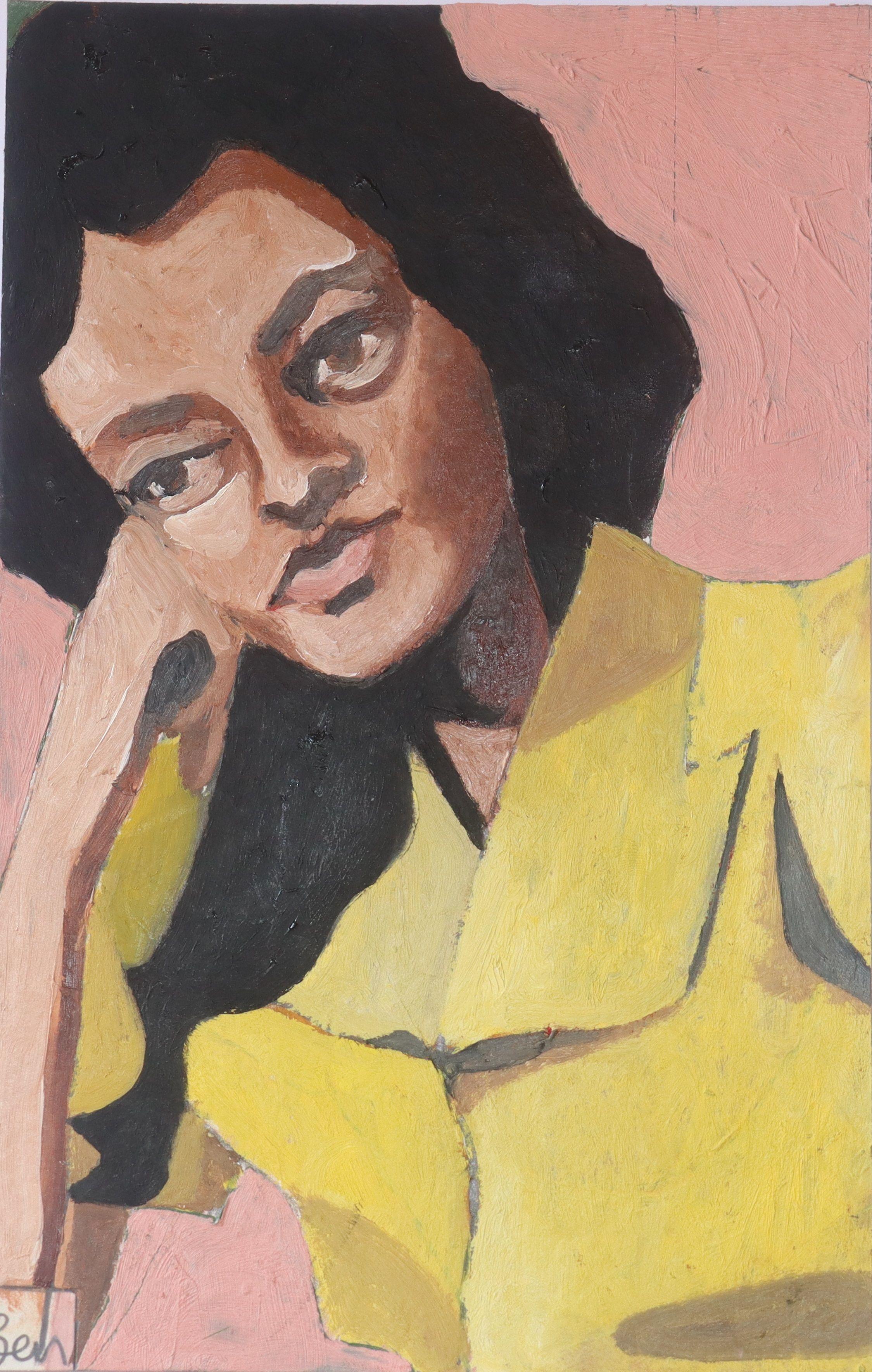 Giacca gialla, Pittura, Olio su carta - Art di Benjamin Carrivick