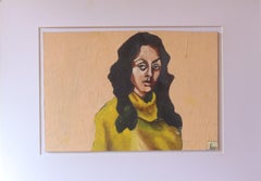 Frau im gelben Pullover, Gemälde, Öl auf Papier