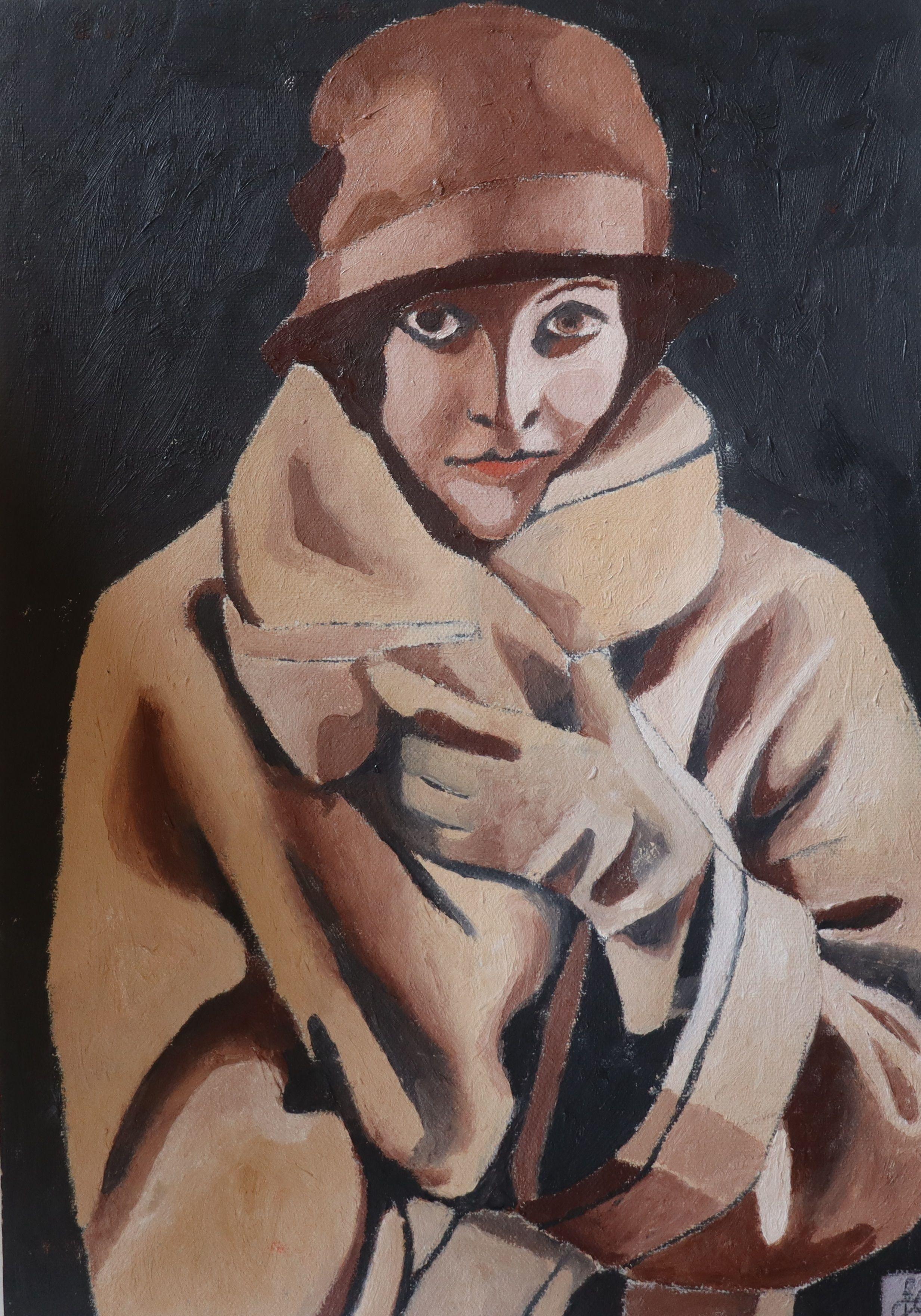 Frau im braunen Mantel, Gemälde, Öl auf Leinwand – Art von Benjamin Carrivick