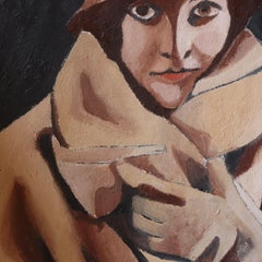 Frau im braunen Mantel, Gemälde, Öl auf Leinwand