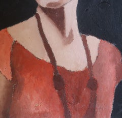 Red Dress and necklace, Painting, Oil on Canvas