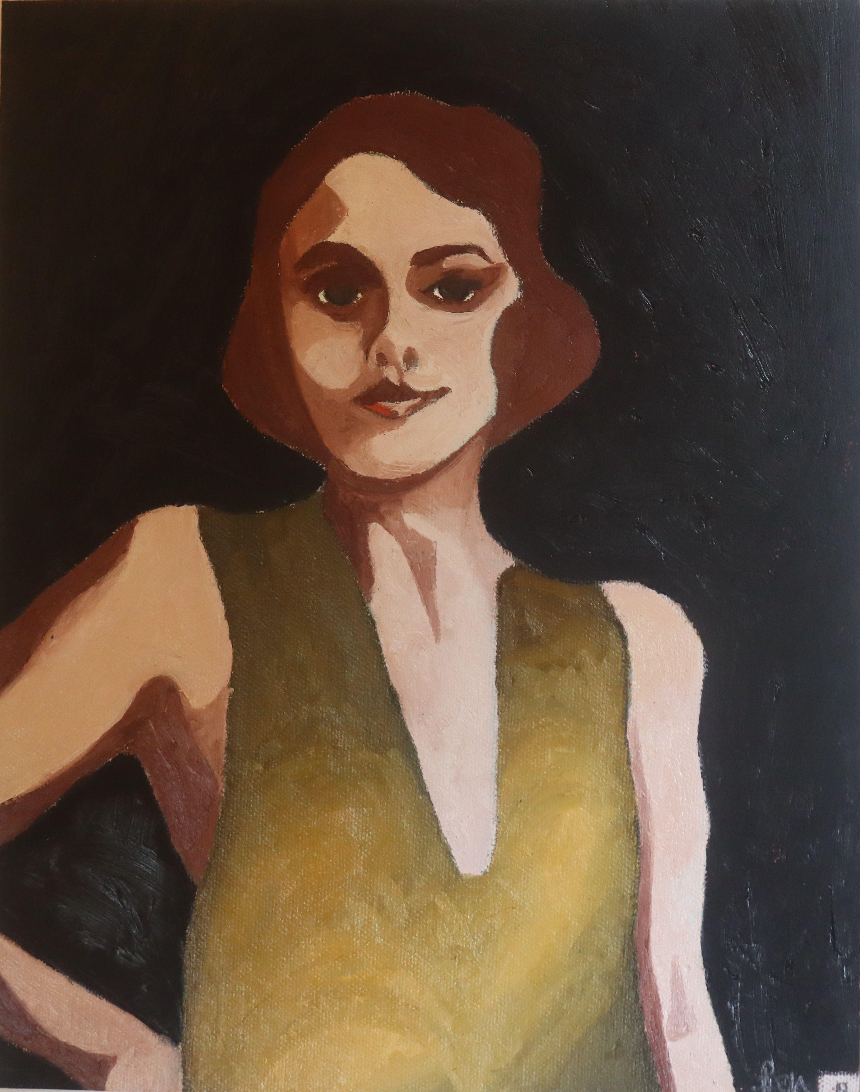 Woman with yellow dress, Painting, Oil on Canvas - Art by Benjamin Carrivick