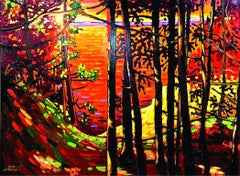 Fire On Georgian Bay, Painting, Acrylic on Canvas
