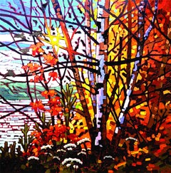 Birches On The Shore, Painting, Oil on MDF Panel