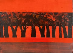 Red Sunset, Painting, Acrylic on Watercolor Paper