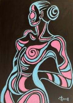 Painted Body Blue and Pink 1, Painting, Acrylic on Paper