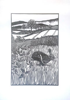 The hare and the t... tractor, Hand Printed Work, Linocut