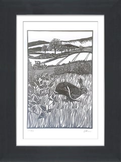 The hare and the t... tractor, Hand Printed Work, Linocut