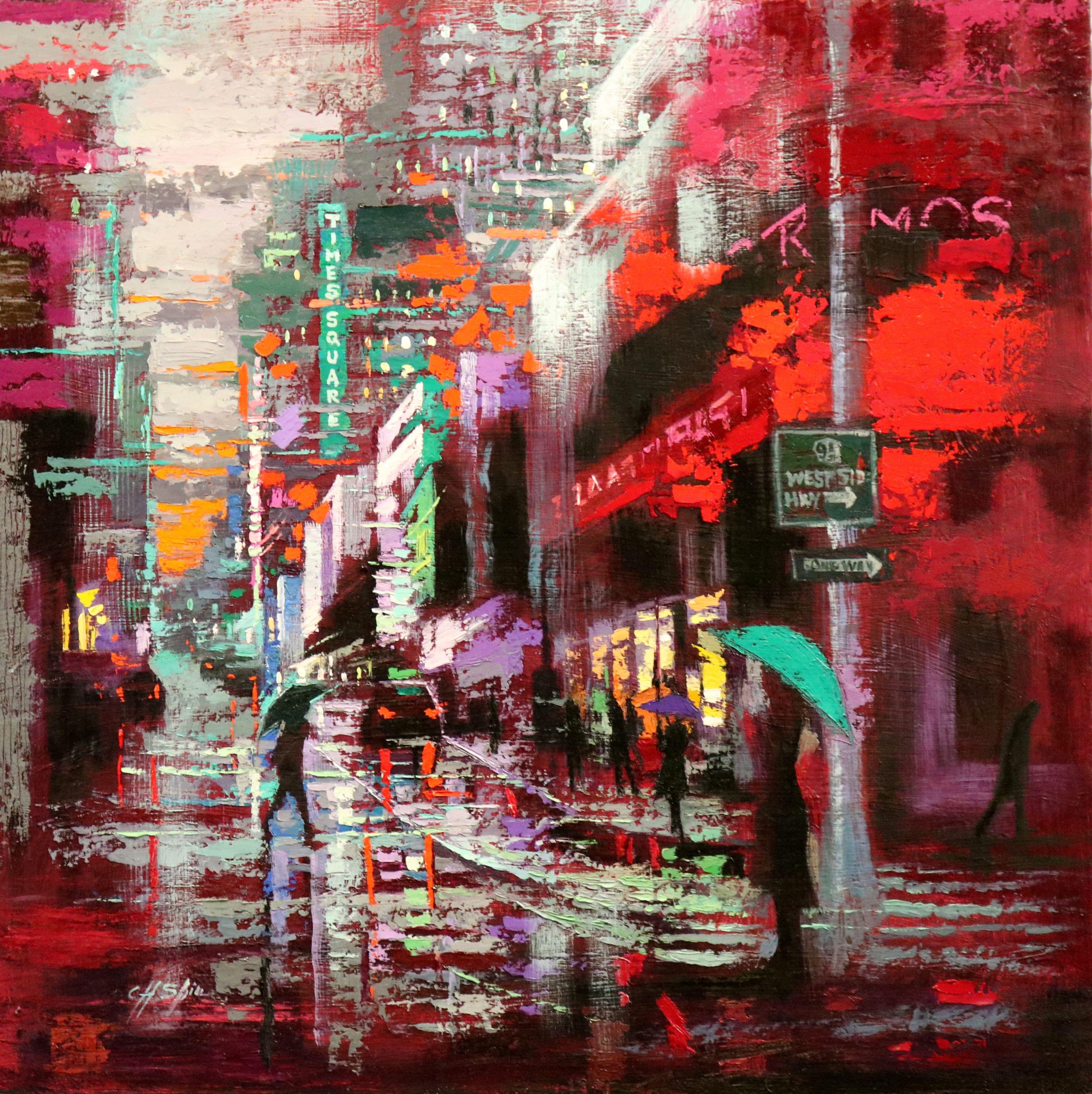 Crimson Evening, Painting, Oil on Wood Panel - Art by Chin H Shin