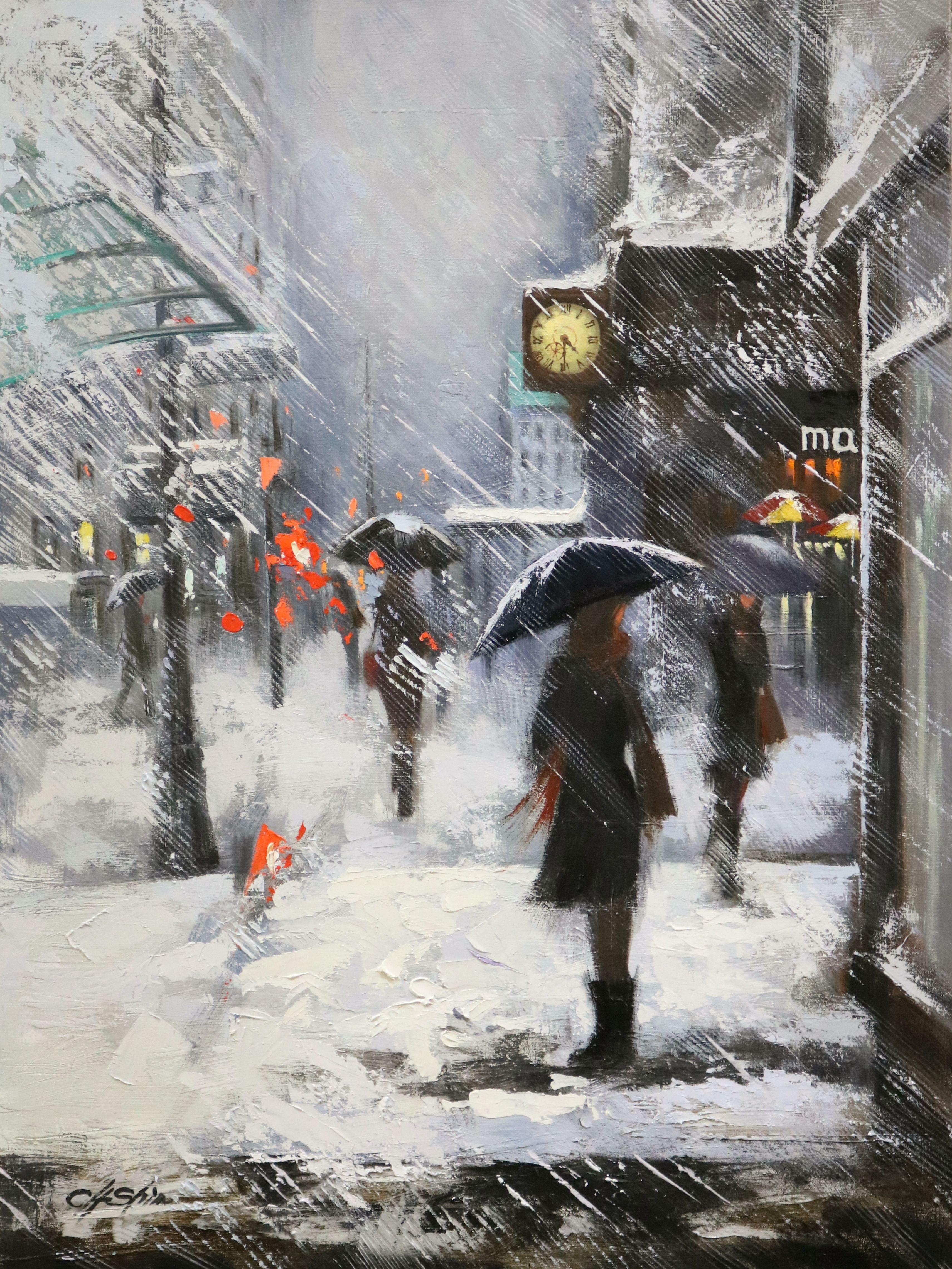 Winter White in Midtown Manhattan, Painting, Oil on Canvas - Art by Chin H Shin