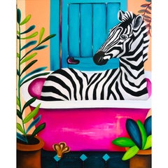 ZeBra iN the Bath, Painting, Acrylic on Canvas
