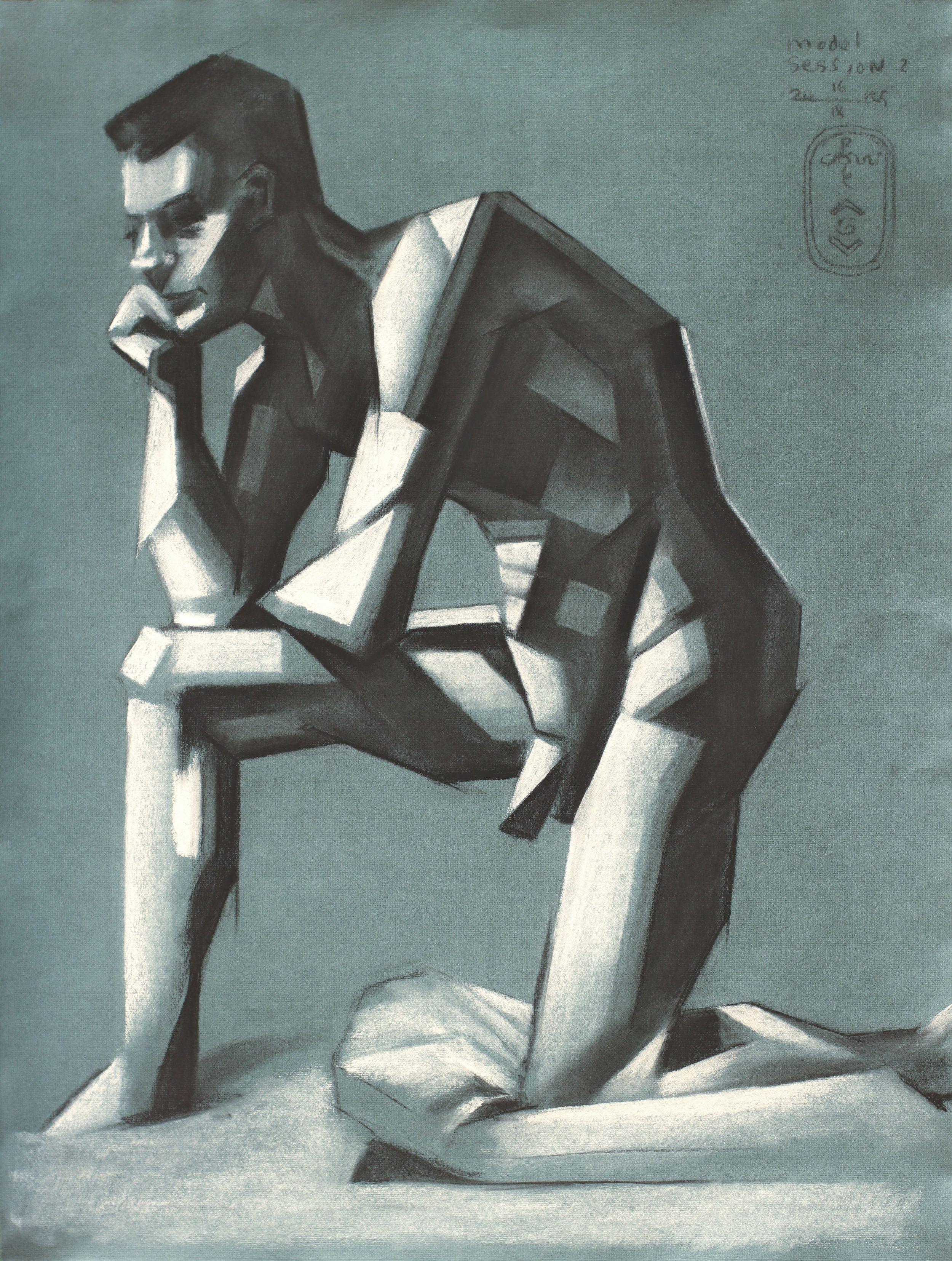 Model Session - 16-09-25 - 2, Dessin, Pastels sur papier - Art de Corne Akkers