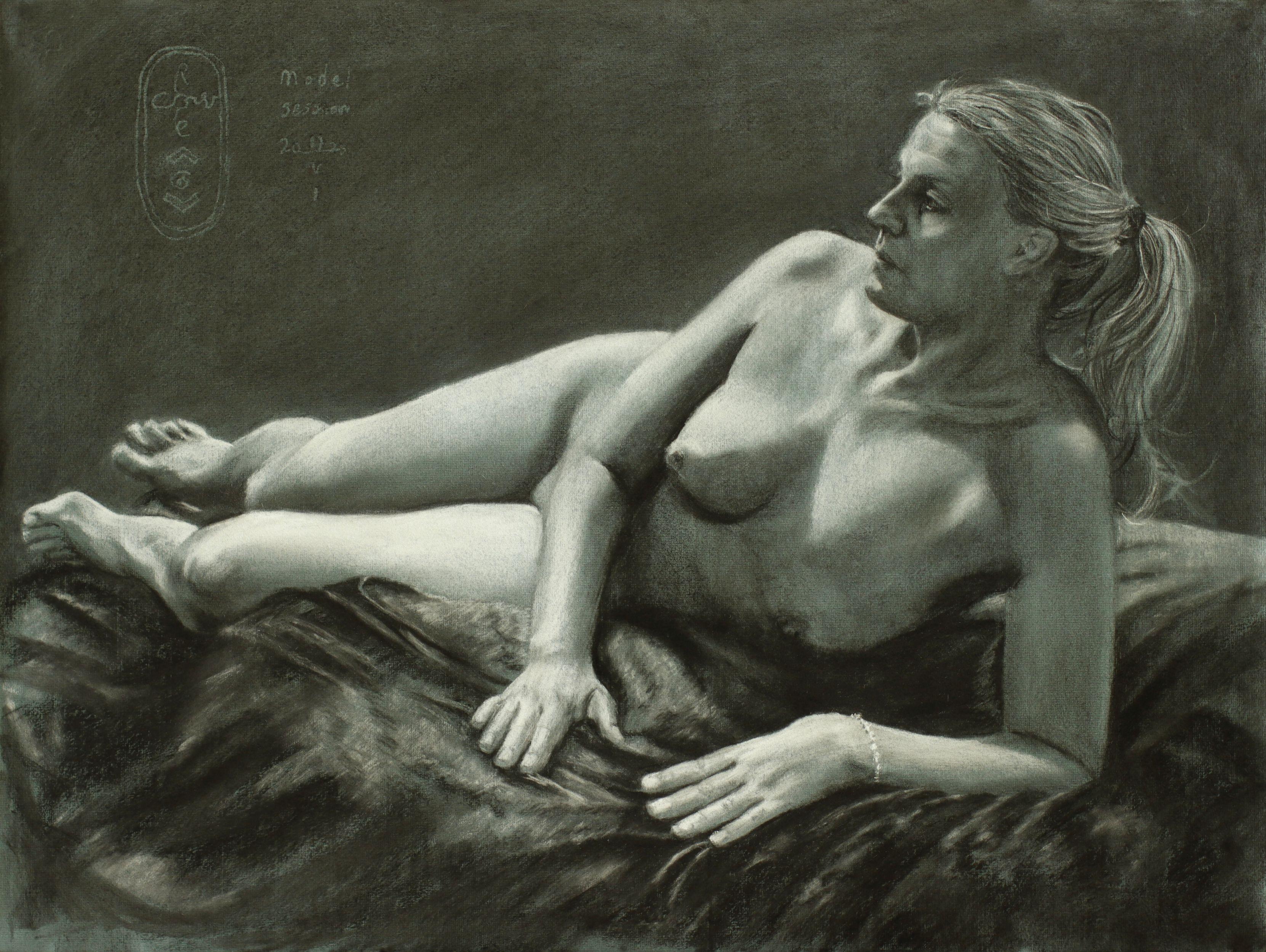 Model Session - 17-05-25 - 1, Drawing, Pastels on Paper - Art by Corne Akkers