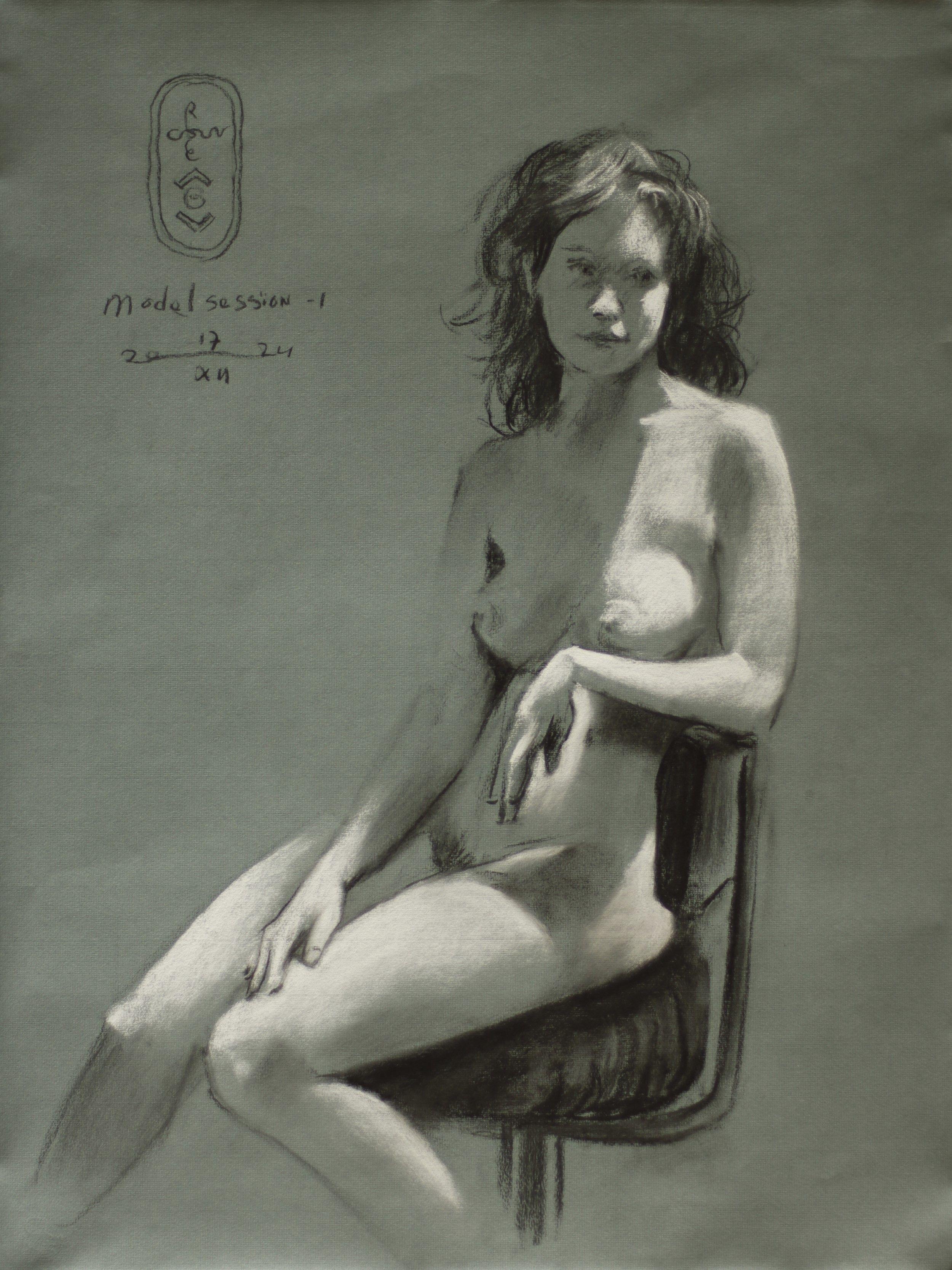 Model Session – 17-12-24 – 1, Drawing, Pastels on Paper