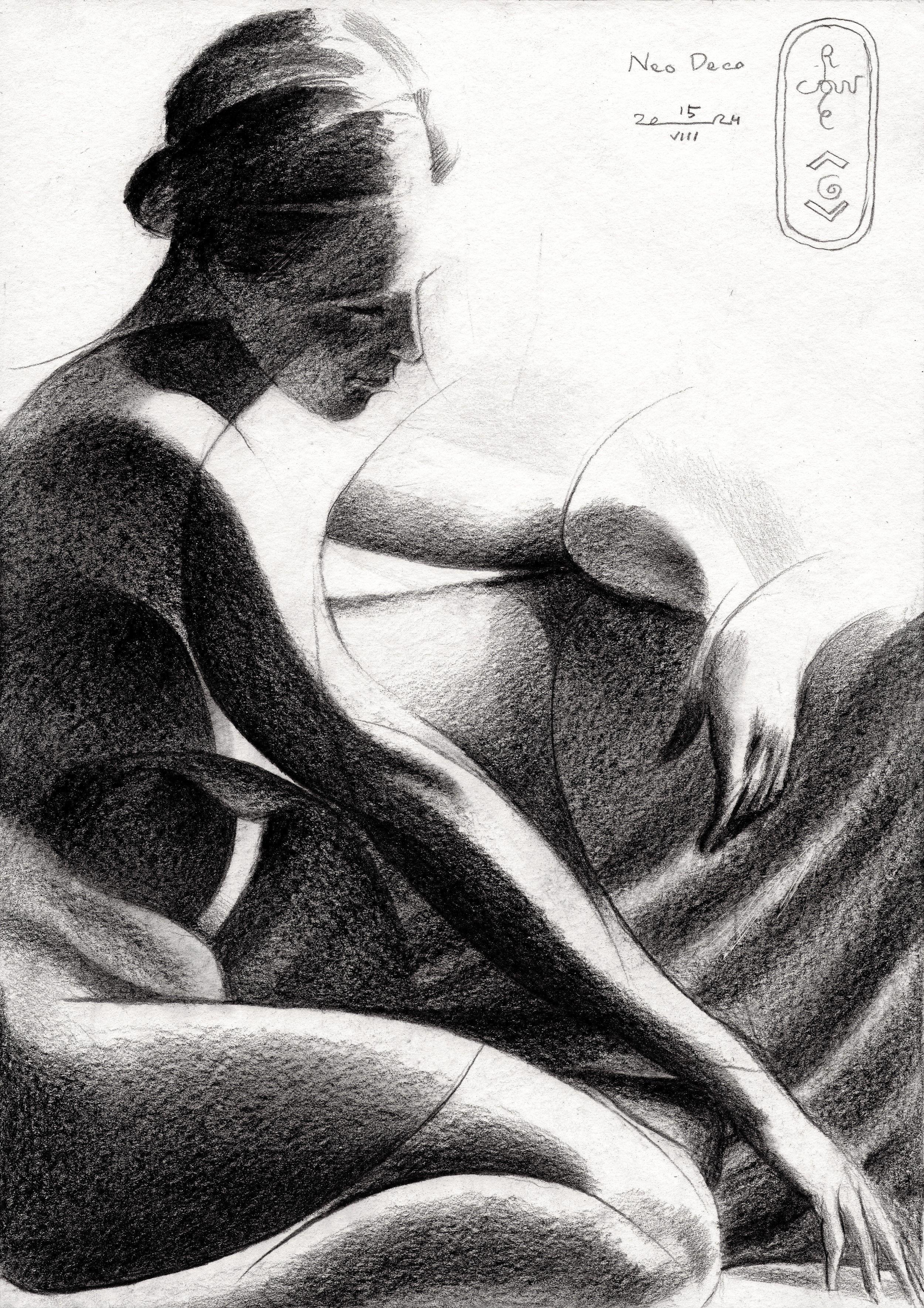 Neo Deco - 15-08-24, Dessin, Crayon/Crayon de couleur sur papier - Art de Corne Akkers