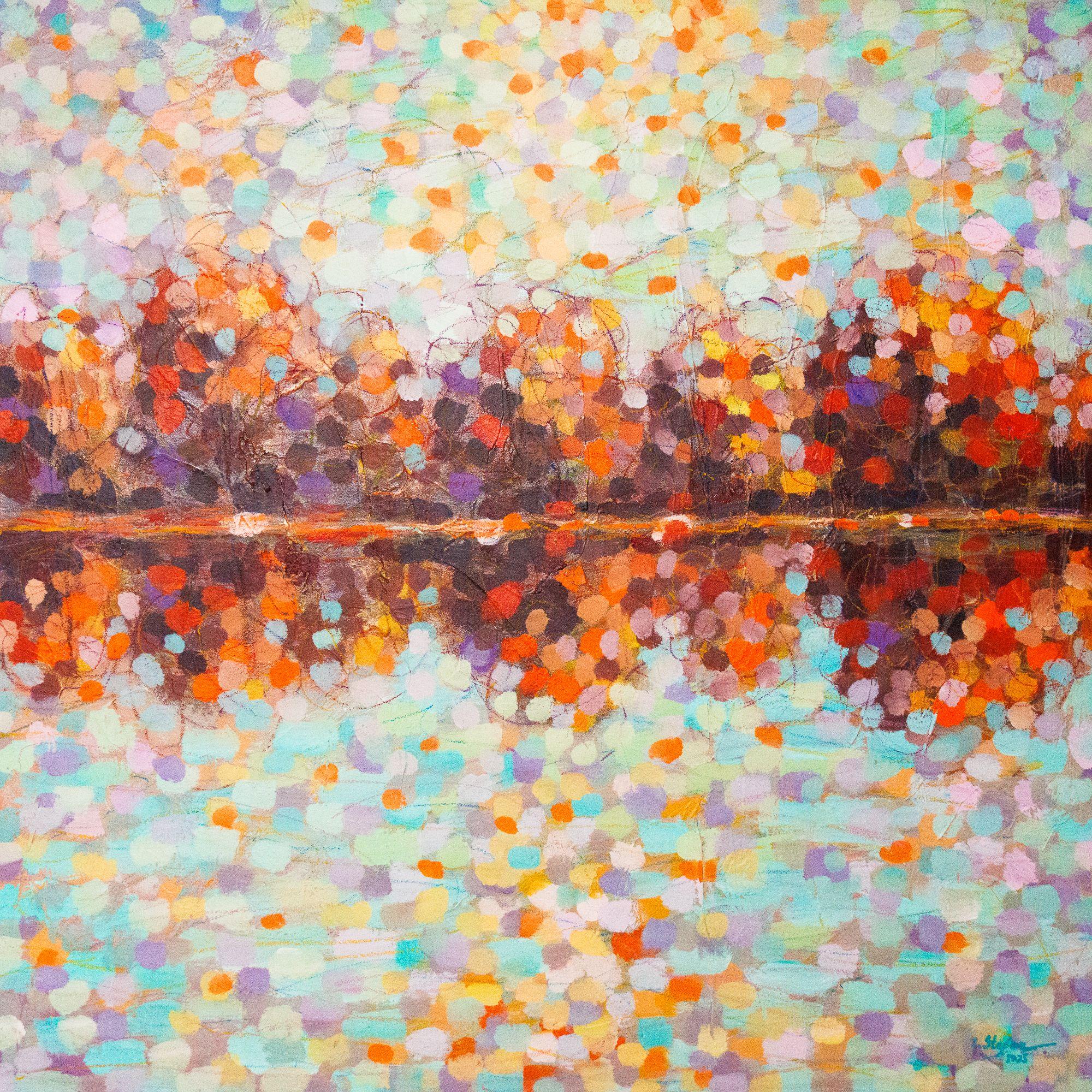Ephemeral Autumn Mirror, Painting, Acrylic on Canvas - Art by Cristina Stefan